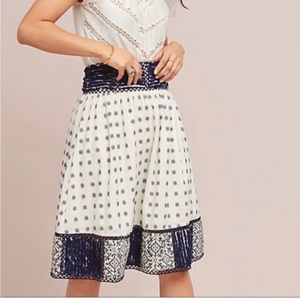 Maeve Anthropologie Jansen Textured Crème Blue MIDI Skirt